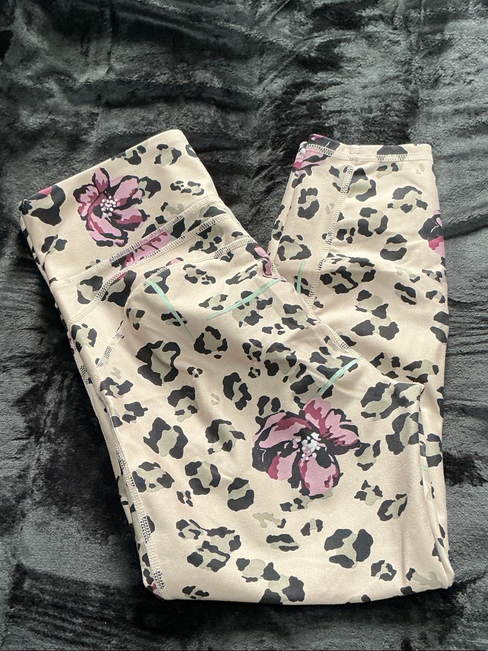Balance Collection Beige Leopard Leggings with Pink Floral Accents